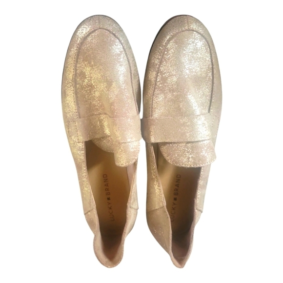 Lucky Brand Women's Gold Glitter Distressed Burnished Loafers Size 9M/39 - Picture 7 of 8